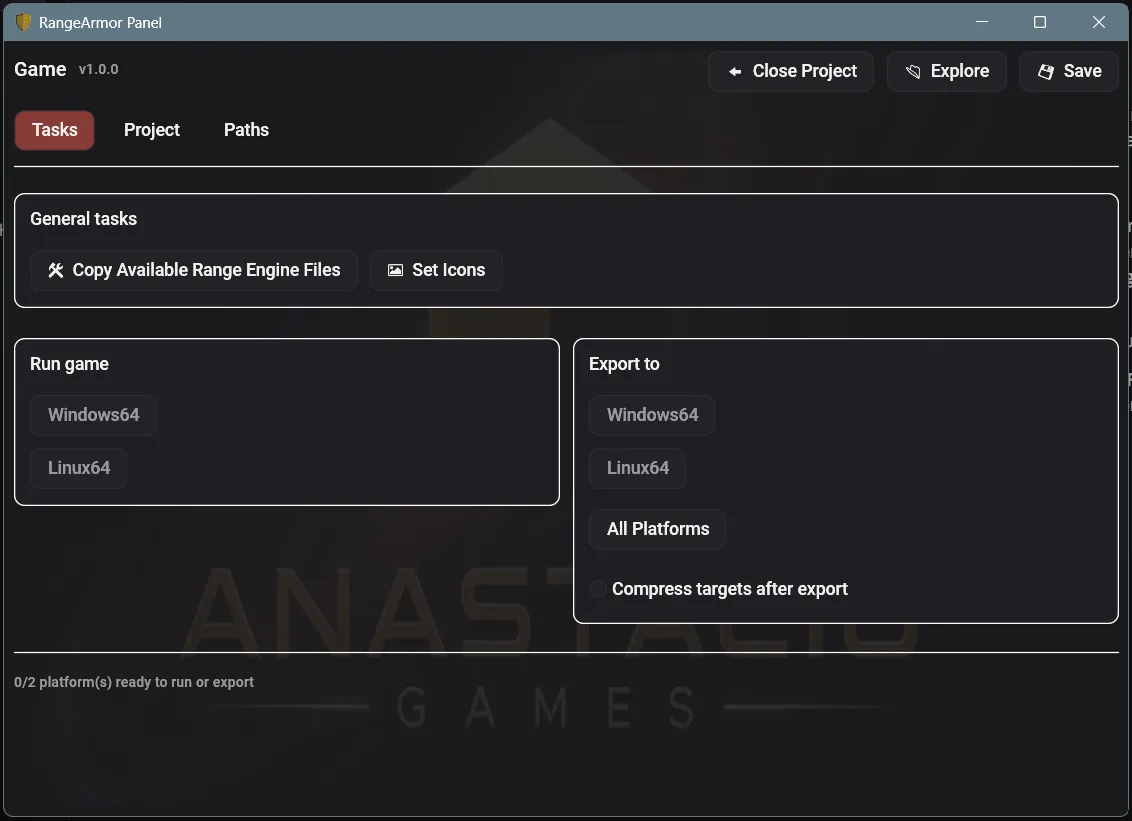 Aba Tasks do RangeArmor Panel